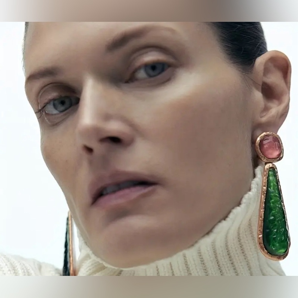 Green And Pink Resin Drop Earrings